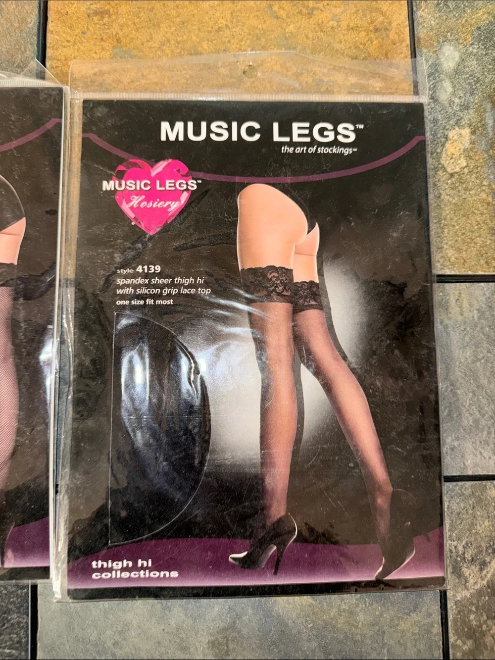 Music Legs Thigh High Stockings Bundle Fishnet and Sheer Lace Top Black O/S